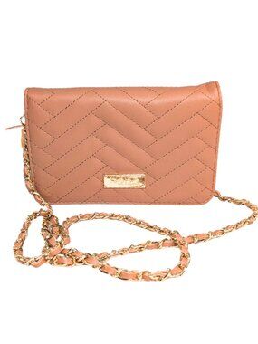 bebe Brown Faux Leather Sophia Quilted Chevron Chain Strap Convertible Crossbody